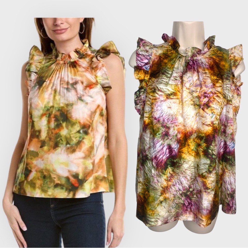 Marie Oliver Silk Blend Emma Ruffle‎ Blouse sz L